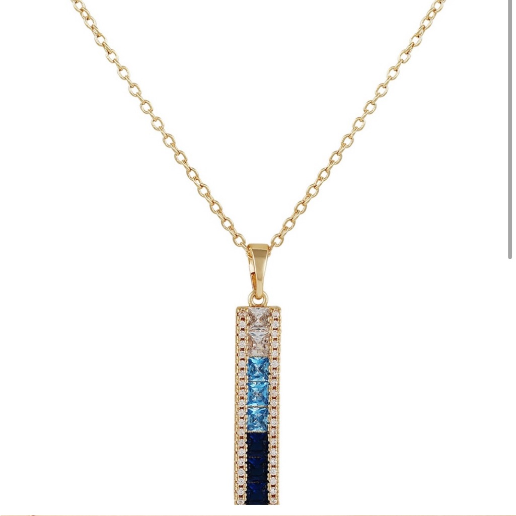 Vince Camuto Blue Ombre Cz Gold Necklace Tricolor Stone Pendant 18in New Bar